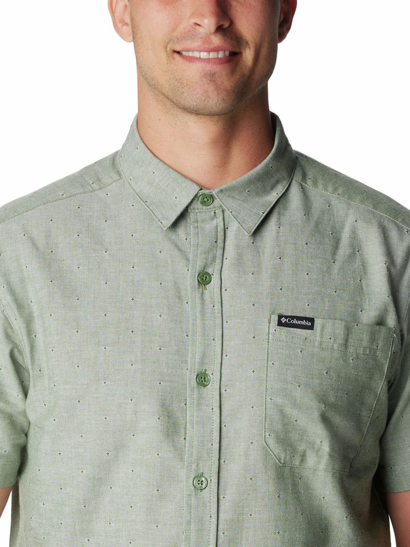 Camisa Manga Corta Hombre Rapid Rivers Novelty Verde Columbia