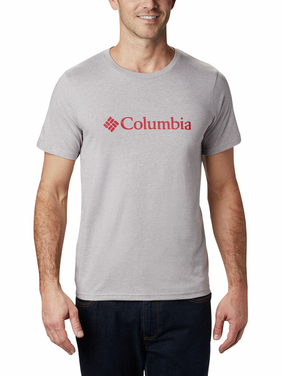 Polera Manga Corta Hombre Basic Logo Gris Columbia