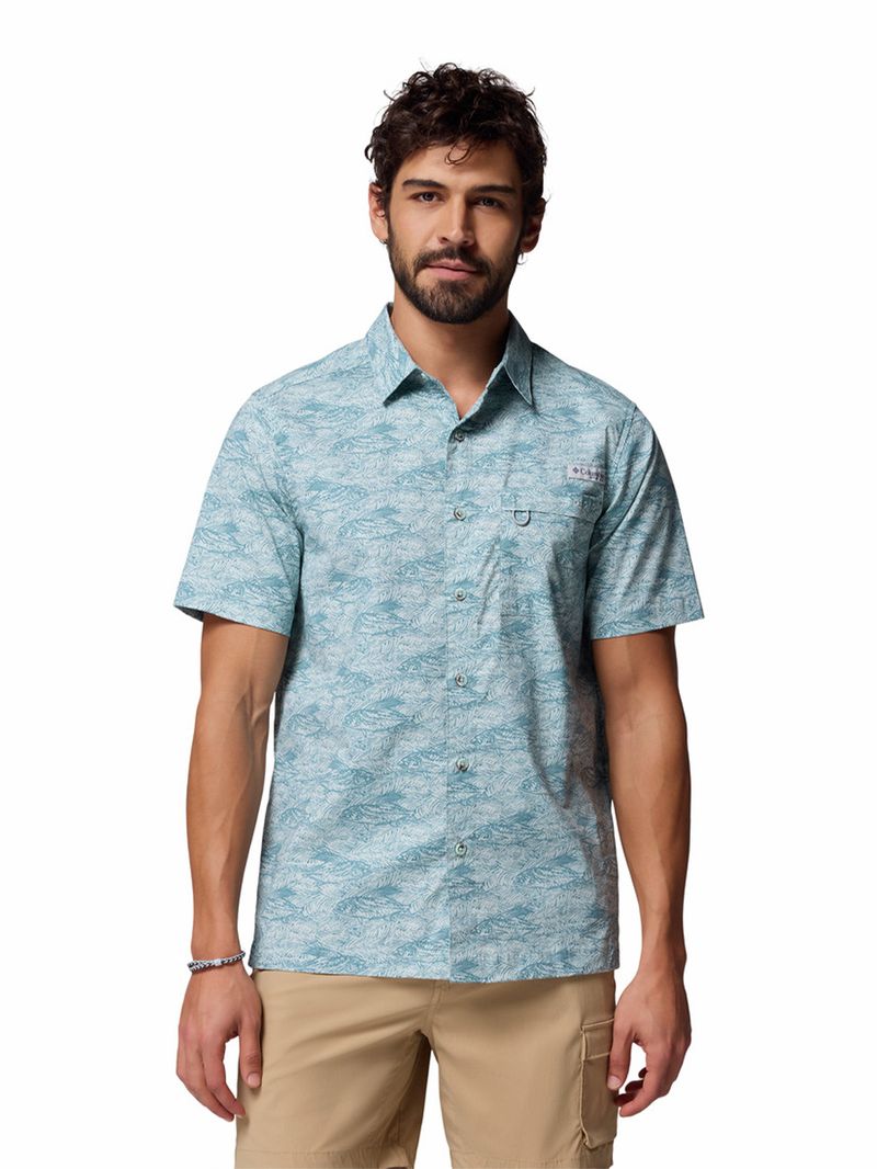 Camisa-Manga-Corta-Hombre-Wild-Cast-Camp-Celeste-Columbia