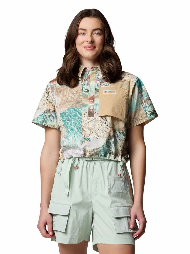 Camisa-Manga-Corta-Mujer-Cove-Beach-Printed-Verde-Columbia