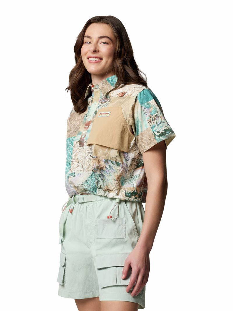 Camisa-Manga-Corta-Mujer-Cove-Beach-Printed-Verde-Columbia
